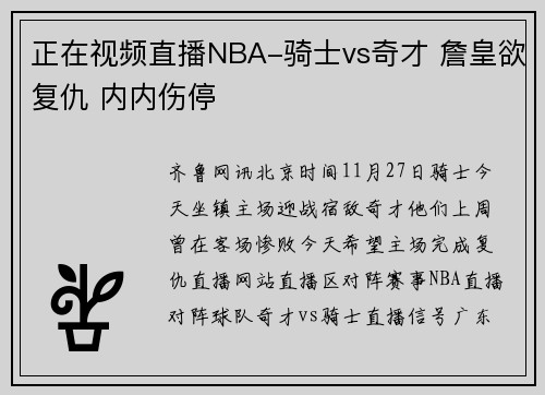 正在视频直播NBA-骑士vs奇才 詹皇欲复仇 内内伤停